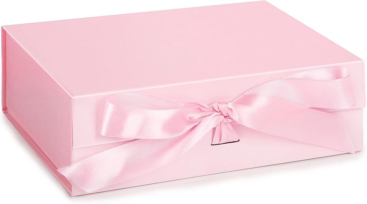 Pink Gift Box with Lid & Magnetic Closure – 10.5 x 7.5 x 3.1 Inches – Collapsible for Bridesmaid Proposals, Weddings, Anniversaries, and Gifts (Pink)